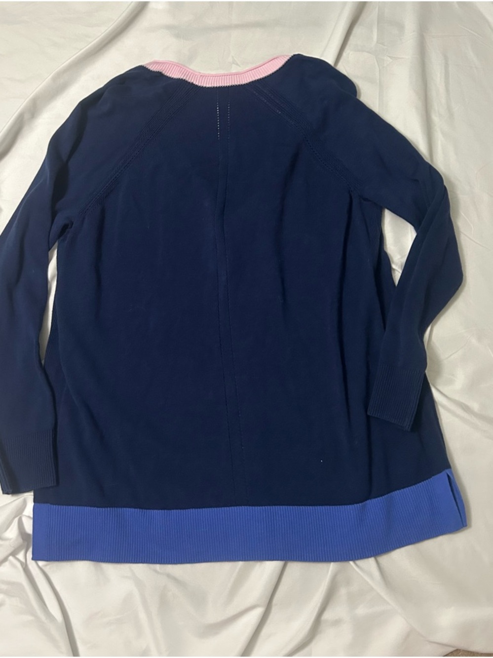 Talbots Petite Cardigan Size L Womens V Neck Knit Preppy Blue Pink Sweater - Picture 14 of 14